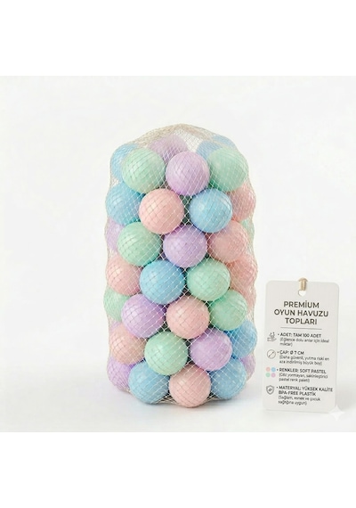 Premium Pastel Renkli Oyun Havuzu Topu 100'lü Paket - 7 Cm Büyük Boy Fileli Plastik Top Seti