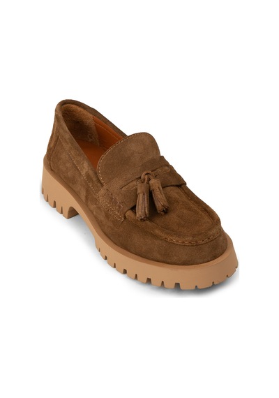 Deery Kadın Hakiki Süet Taba Rengi Püsküllü Loafer - 02035ztbac01