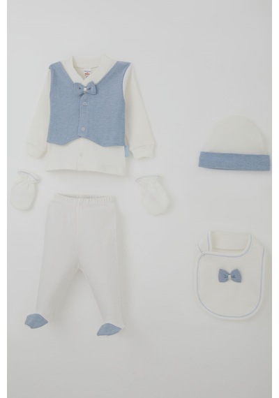 Breeze Erkek Bebek Hastane Çıkışı 5 Li Sabit Yelek & Papyonlu 0-3 Ay, Ekru