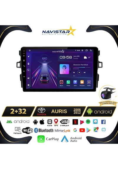 Toyota Auris 2006-2012 Model 2+32gb Android 13 Kablosuz Carplay