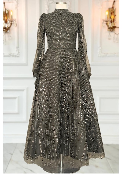 Amine Hüma Karina Abiye Elbise Haki Haki