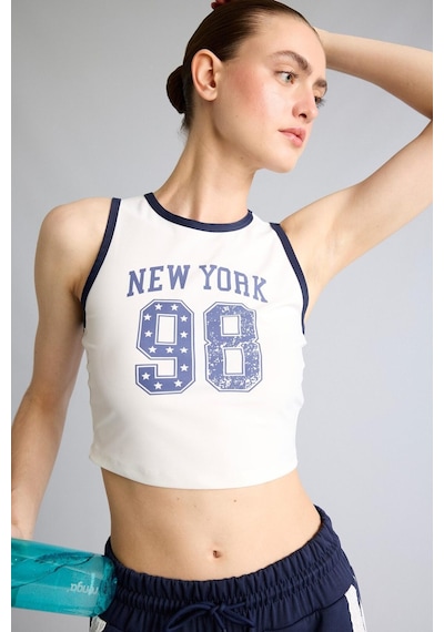 Defacto Crop Top Baskılı Bisiklet Yaka Sporcu Atlet H2000ax26auwt34 Beyaz-wt34