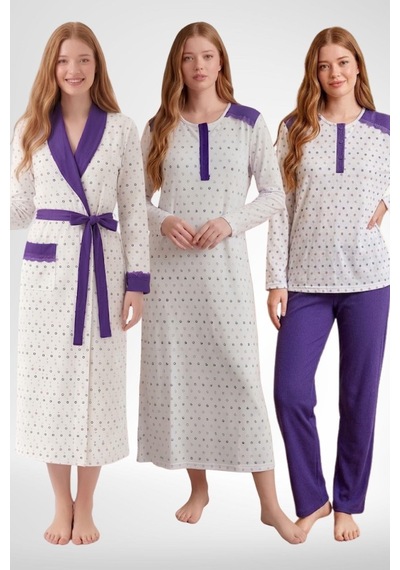 Mecit Pijama Mecit 6360 Mor Kadın Sabahlık Pijama Gecelik Set