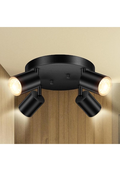 Mylights Demet Habek Panasonic Gün Işığı Led Ampullü Metal Dörtlü Hareketli. Led Avize Led Spot Siyah
