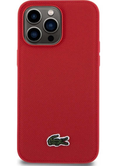 Apple Uyumlu iPhone 14 Pro Max Kılıf Lacoste Lisanslı Pu Pike Desenli İkonik Timsah Dokuma Logolu Siyah