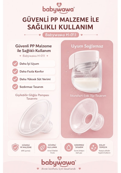 Babywawa H-011 Giyilebilir Göğüs Pompası Tekli Kablosuz, Sessiz Ve Taşınabilir Süt Sağma Makinesi