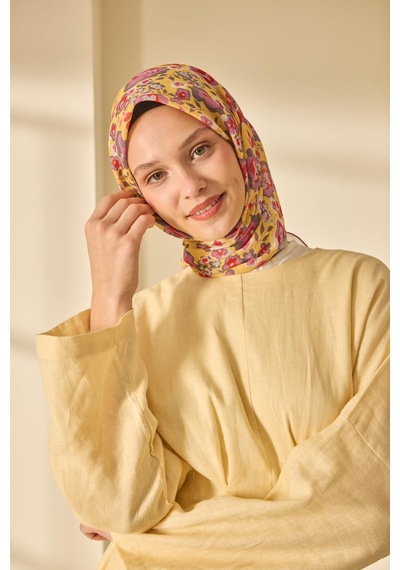 Silk Home Soft Eşarp 73090-24 Sarı, Pembe, Füme, Nar Çiçeği, Taş