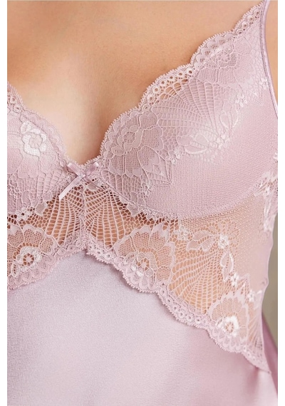 Pierre Cardin 7035 Kadın Dantelli Saten 4'lü Set-rose