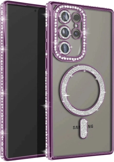 Samsung Uyumlu Galaxy S23 Ultra Joke Simli Magneticsafe Kılıf Derin Mor