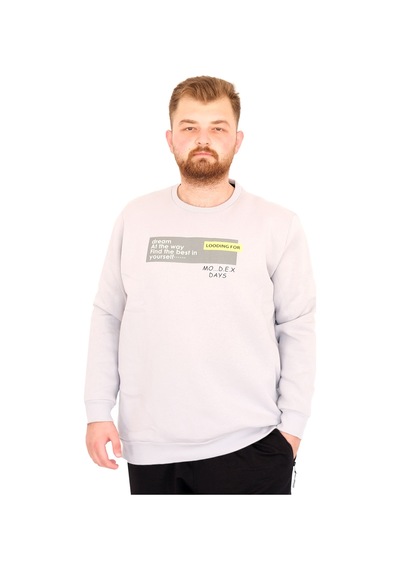 Mode Xl Büyük Beden Erkek Bisiklet Yaka Sweatshirt Days U25801 A.gri Siyah