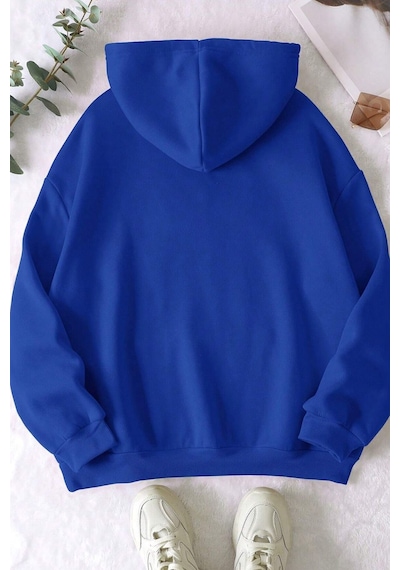 Uyguntarz Unisex Oversize Fine Baskılı Sweatshirt Mavi