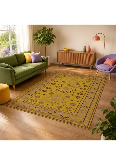 Kartela Halı Rustik Halı Jüt Taban Dokuma Halı Hardal Sarısı - 100 X 150 Cm