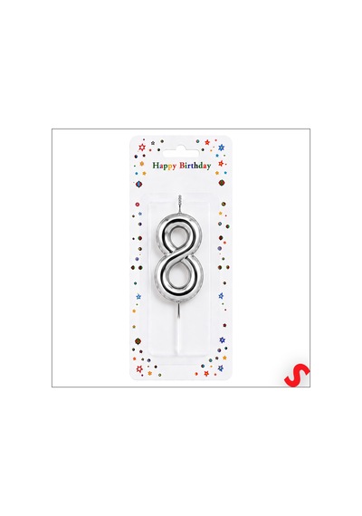 8 Rakam Mum Gümüş - 10 Cm