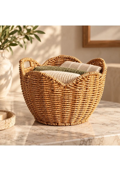Rattan Hasır Sepet Dekoratif Ekmeklik Meyvelik Sunum Organizeri