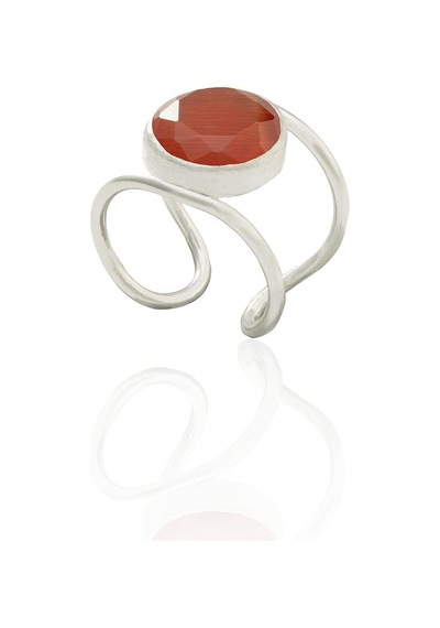 Kadir Jewellery 925 Ayar Gümüş Kaplama Zirkon Taşlı Kadın Minimal Yüzük Kırmızı