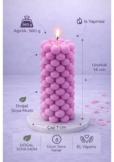 Soya Mum,dekoratif Lüks & El Yapımı Doğal Mum,uzun Yanma Süreli Şık Ev Hediyesi,ev Süsü Pembe 360 G Pembe