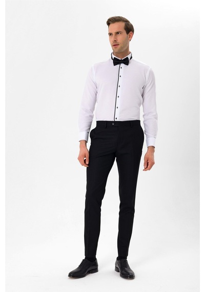 SÜVARİ Siyah Slim Fit Düz Ata Yaka Gömlek