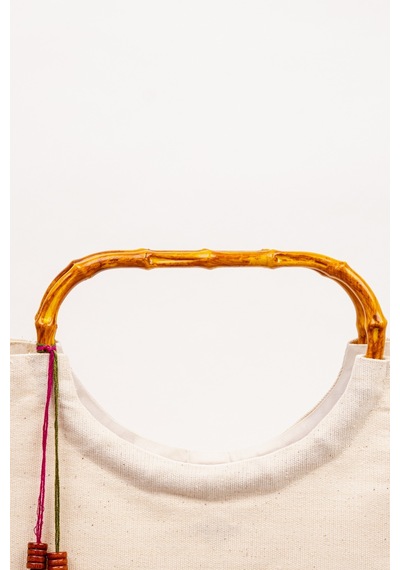 Fabric Craft Bag El Çantası Kanvas Etnik Dokuma Bordürlü Beyaz