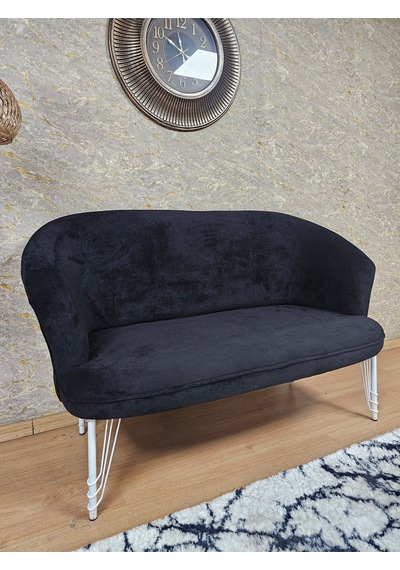 Zafir İkili Teddy Beyaz Boyalı Telli Ayak Çay Seti Koltuk İkili Berjer , Balkon, Salon, Ofis Siyah