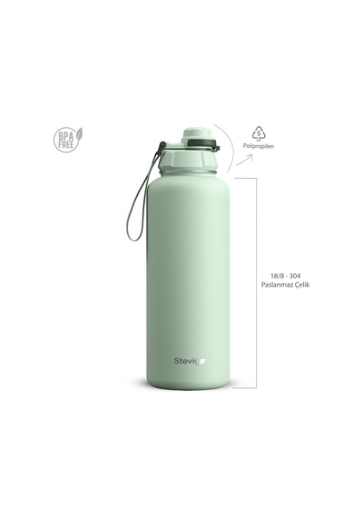 1 Hand Leak-proof Sızdırmaz Çelik Termos 1500 Ml Smoke Green St-256 Çok Renkli