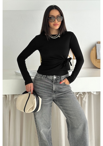 Noa & Noa Kadın Belden Bağlamalı Uzun Kollu Bluz Minimal & Şehirli Stil Siyah