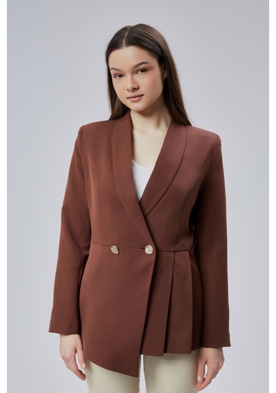 Kahverengi Regular Fit Pile Detaylı Blazer Ceket Siyah