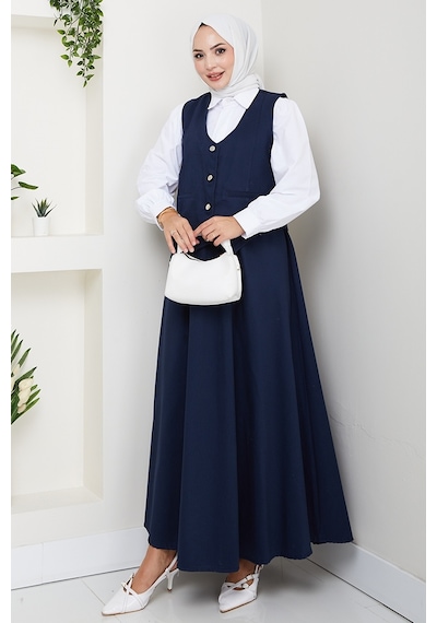 Bestenur İkili Gabardin Yelek Etek Takım 1400 - Lacivert Lacivert
