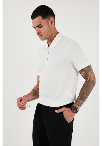 Buratti Pamuklu Regular Fit Fermuarlı Erkek Polo Yaka T Shirt 5902915 Beyaz