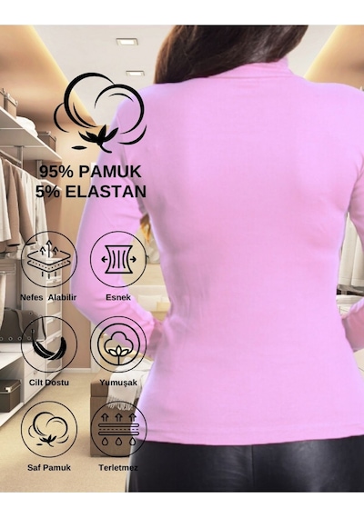 Alya Underwear Kaşkorse Tam Boğazlı Body Sweatshirt, Fitilli Kumaş, Likralı, Gül Kurusu LILA