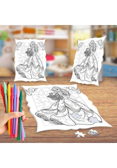 Uzun Saçlı Şık Prenses Boyama Puzzle Tablo Çocuk Eğitici Yapboz