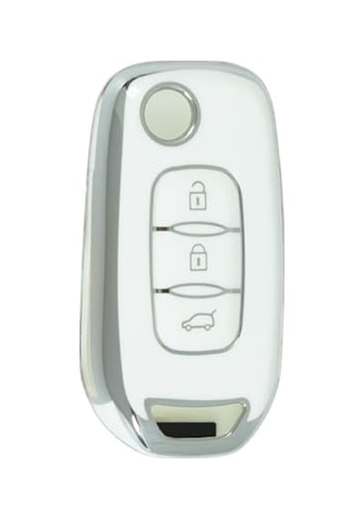 Autohan Keys Megane 4, Clio 5, Captur, Taliant, Express İçin 3 Butonlu Nano Anahtar Kılıfı, Beyaz Gümüş