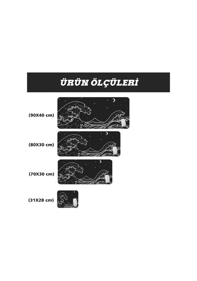 Gamer Mouse Pad 90x40 Mouse Pad Xxl Büyük Oyuncu Kanagawa Mousepad Black Kanagawa, 90x40 Cm 3mm Kalınlık