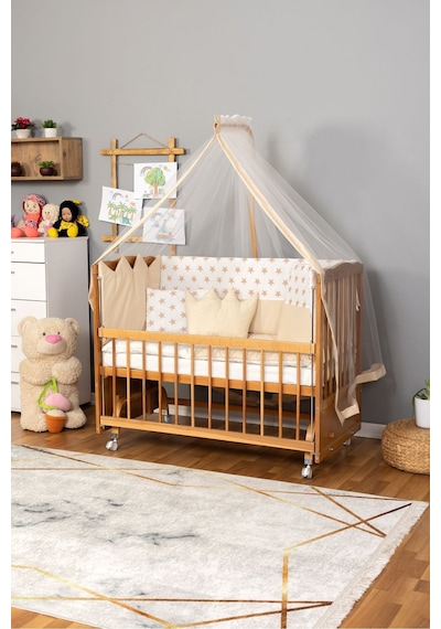 Ahşap Beşik Anne Yanı Beşik Vernikli 60x120 - Krem Nakış Yazısız Uyku Seti + Yatak + Tekerlekli Ahşap Ahşap Beşik Anne Yanı Beşik Vernikli 60x120 - Krem Nakış Yazısız Uyku Seti + Yatak + Tekerlekli Ahşap