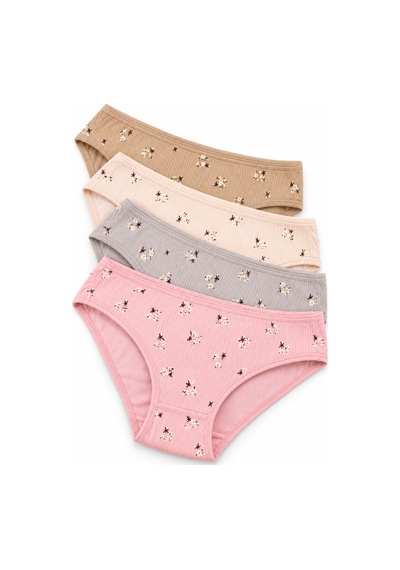 Westicgiyim Kadın Kaşkorse Fitilli Bikini Külot 4 Lü Paket %100 Pamuk Desenli Asorti Renk M-l-xl çok Renkli