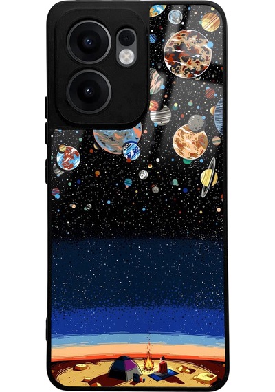 Oppo Reno 13f Uyumlu Gezegenler Altında Kamp Tasarımlı Glossy Telefon Kılıfı Çok Renkli