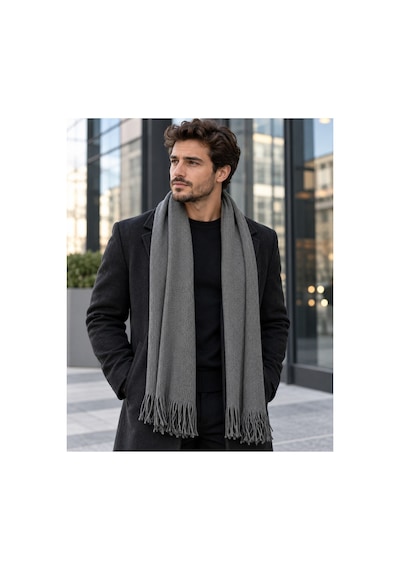 Aydincapqa Unisex Selanik Örgü Görünümlü Triko Atkı Püsküllü Kışlık Boyun Atkısı 165x20 Gri - 944087051 Gri