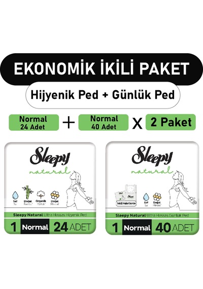 Sleepy Natural Ultra Ped Normal 24'lü + Uzun Günlük Ped 2 x 40'lı