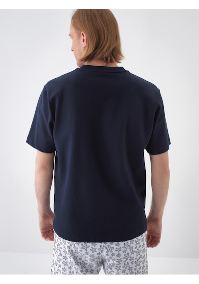 Xint Lacivert Pamuk Dokulu Regular Fit Tişört 502253