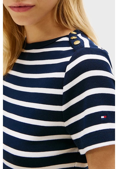 Tommy Hilfiger Bayan T Shirt Ww0ww49250 0x3 Lacivert-beyaz
