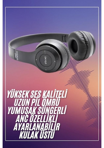 Bluetooth - 738 - Kablosuz Kulaklık Siyah Wireless 5.0 Kulak Üstü Uzun - Csmo-tex - Pil Ömrü