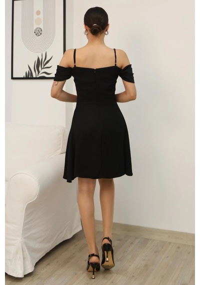 Lodmela Drape Detaylı Askılı Midi Elbise 2380-siyah Siyah