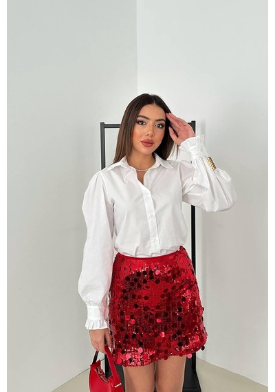 Alemdarshop Kırmızı Pullu Kısa Etek
