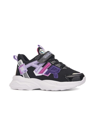 Günlük Unisex Çocuk Sneaker Lastik Bağcıklı Cırtlı Hafif Nefes Alabilen Spor Ayakkabı 080 Siyah - Lila - 6