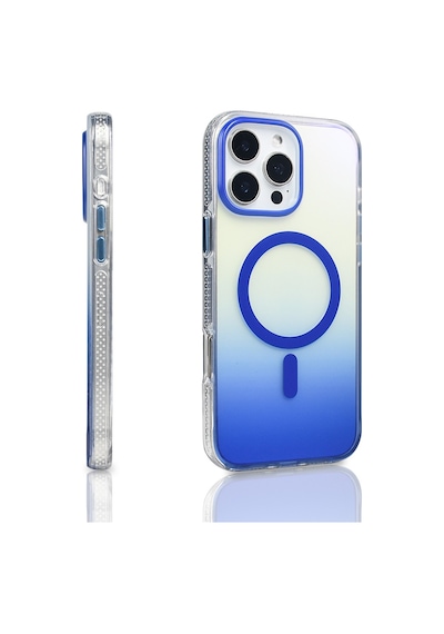 Zore İphone 16 Pro Max Kılıf M-safe Şarj Özellikli Transparan Renk Geçişli Nvth Toros Kapak - Mavi