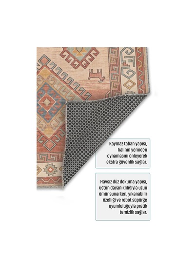 Dekoratif Halı Kaymaz Taban Leke Tutmaz Yıkanabilir Kilim Özel Ölçü Salon Halısı 3049 Çok Renkli
