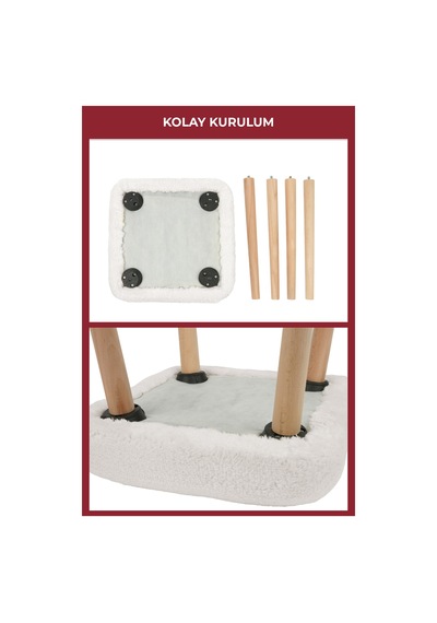 Peluş Kumaşlı Dekoratif Puf, Tabure 5983 Beyaz