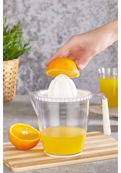 1 Litre Şeffaf Ml Ölçülü Narenciye Sıkacağı, Beyaz Kulplu Plastik Diğer