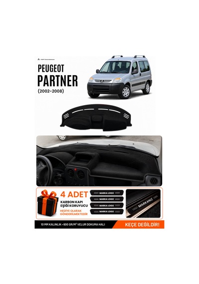 Peugeot Partner 2002-2008 Uyumlu Torpido Koruma, Torpido Örtüsü, Torpido Kılıfı - Siyah