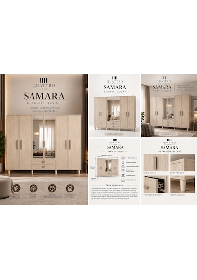 Samara 6 Kapaklı Dolap Krem
