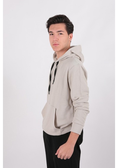 Five Pocket Fp24b2124 Erkek Kapşonlu Kanguru Cepli Sweatshirt Taş